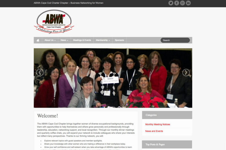 screenshot of ABWACapeCod.org homepage