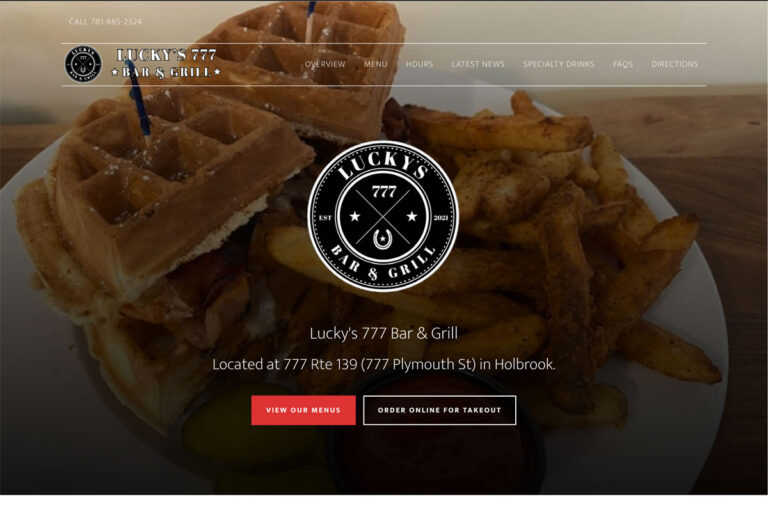 screenshot of Lucky’s 777 Bar & Grill website