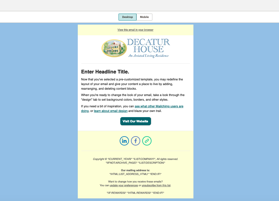 Email template for Decatur House