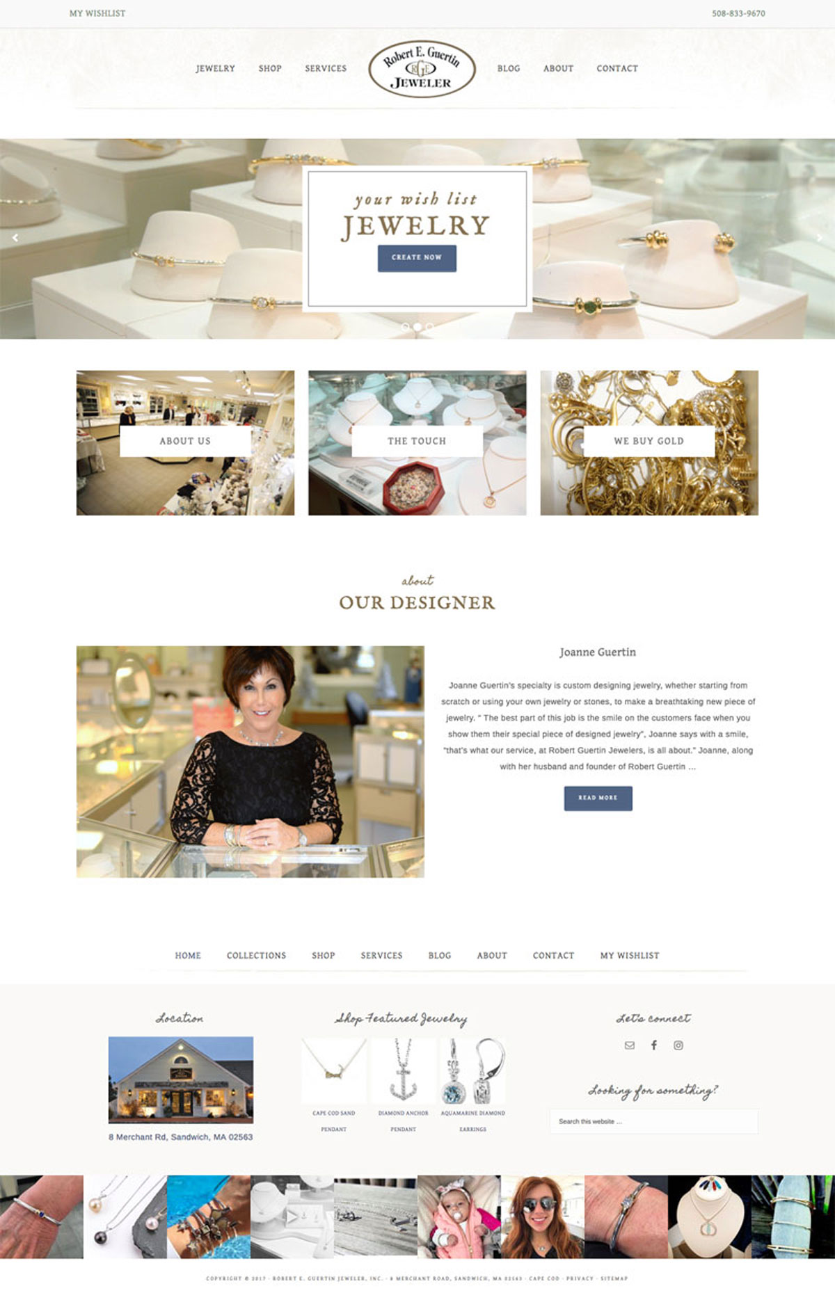 screenshot of homepage of Robert Guertin Jeweler website