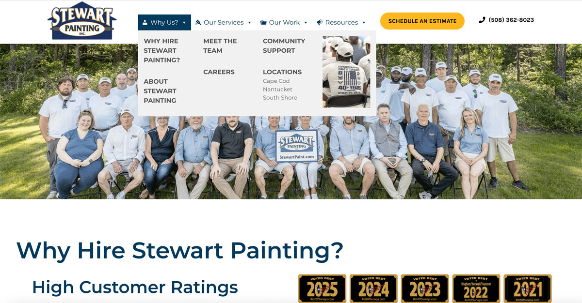 screenshot of StewartPaint.com expanded menu