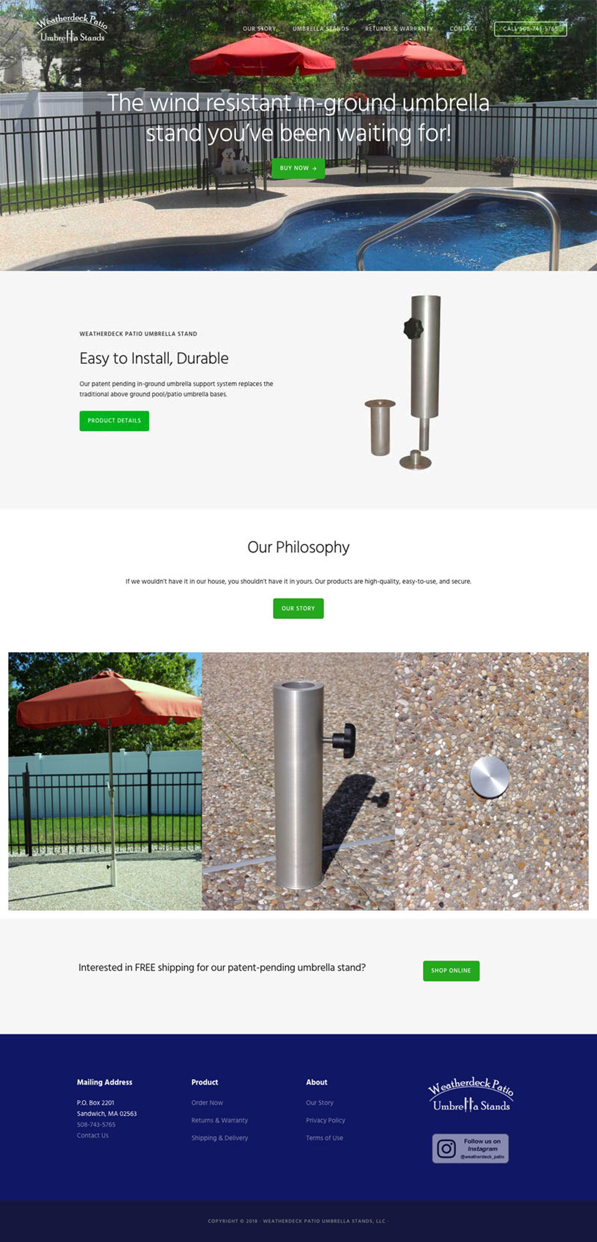 screenshot of Weatherdeck Patio Umbrella Stands website