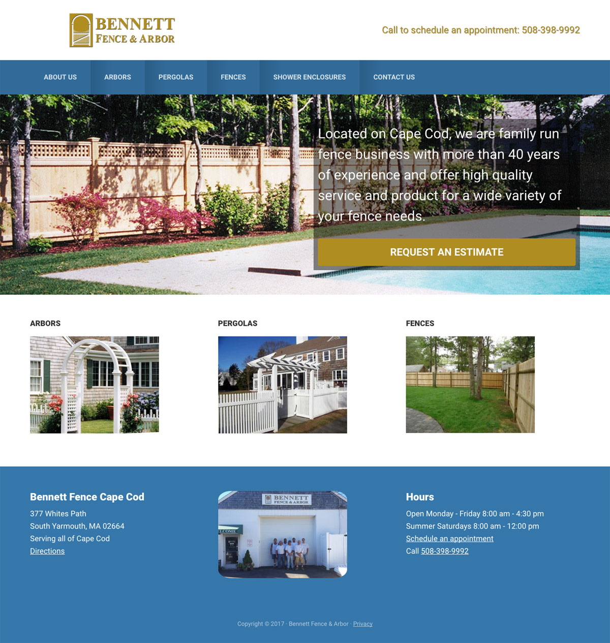 screenshot of homepage of Bennett Fence website