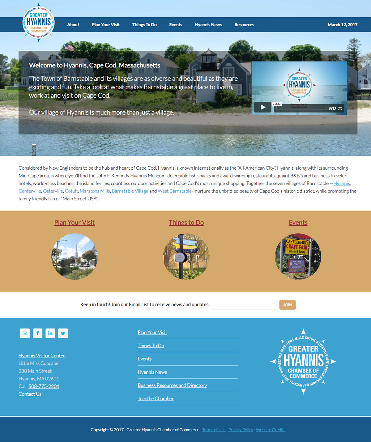 screenshot of full Hyannis.com homepage