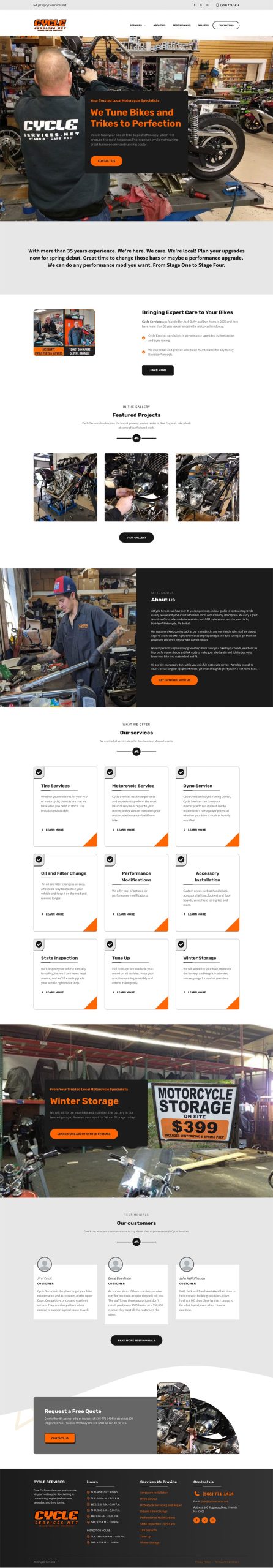 full layout of CycleServices.net homepage
