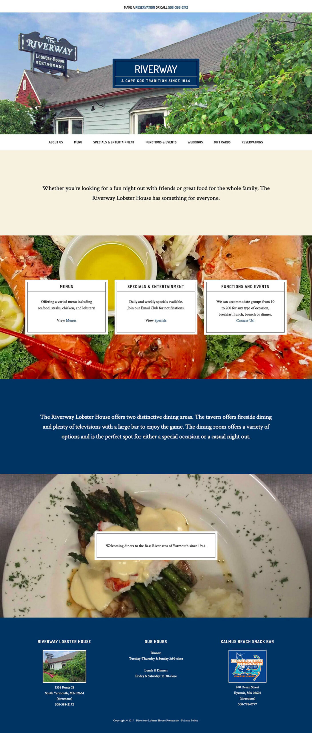 screenshot of homepage of RiverwayLobsterHouseRestaurant