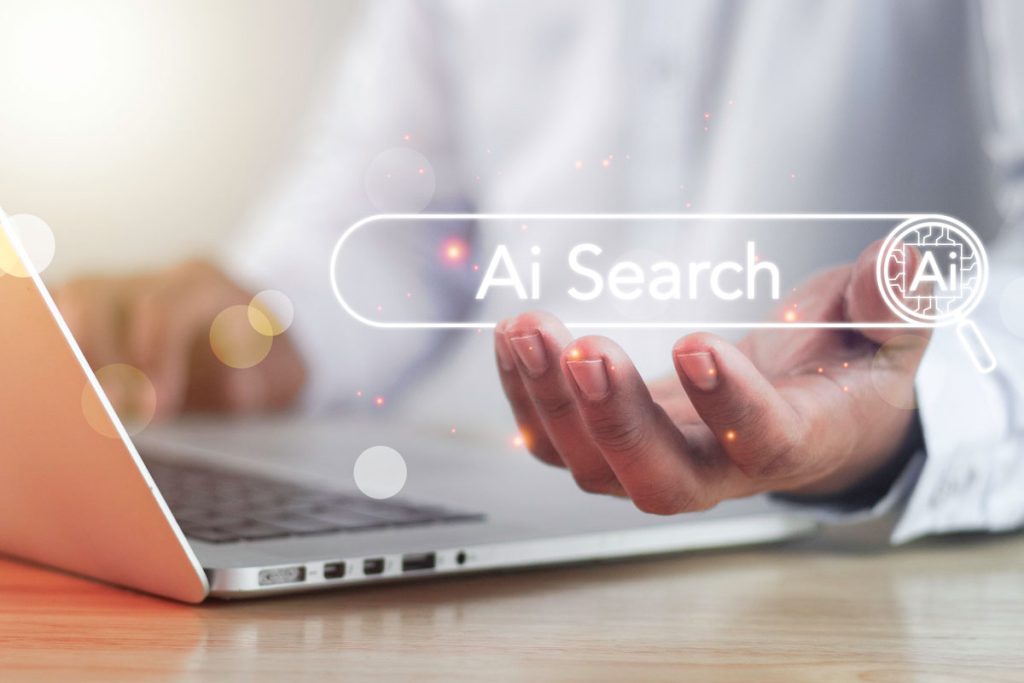 search engine bar with blank space for text and ai button appear while business person