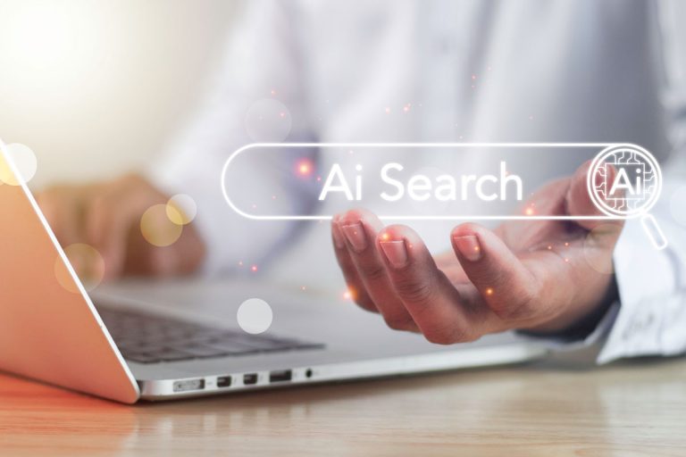 search engine bar with blank space for text and ai button appear while business person